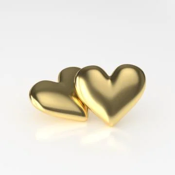 Two Golden Heart. 3D Render on White Background Stock Illustration