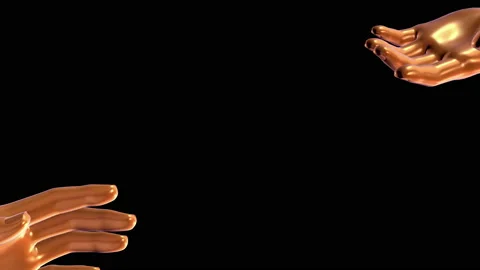 Two golden human hands reaching out to each other isolated on black background. Stock Footage 180886918