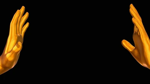 Two golden human hands reaching out to each other isolated on black background. Stock Footage 181001707