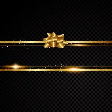 Two golden lines with bow and light effects. Isolated on black transparent Stock Illustration