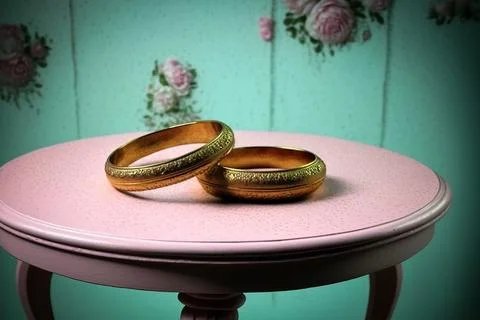 Two golden rings on a small table, ai generated イラスト素材