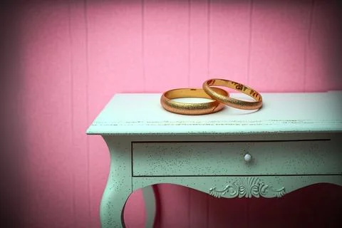 Two golden rings on a small table, ai generated イラスト素材