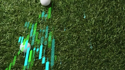 Two golf balls occupying turf, overlay bars appearing in golf analytics moving Stock Footage 333631757