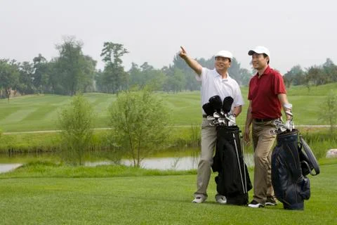 Two Golfers looking far front Stock Photos