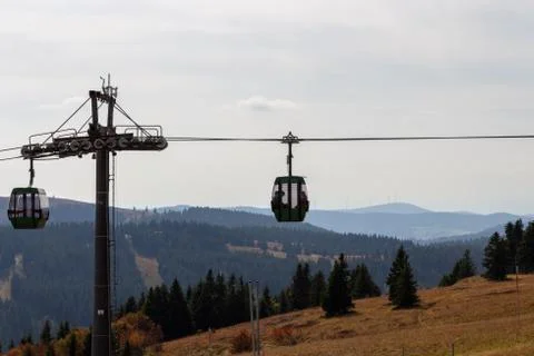 Two gondolas of the Feldweg ropeway, Black Forest Stock Photos