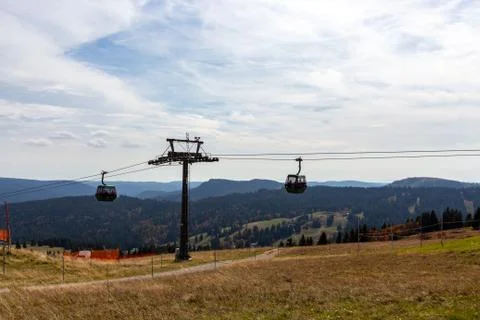 Two gondolas of the Feldweg ropeway, Black Forest Stock Photos