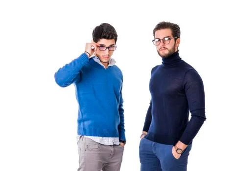 Two good-looking men in stylish clothes Stock Photos
