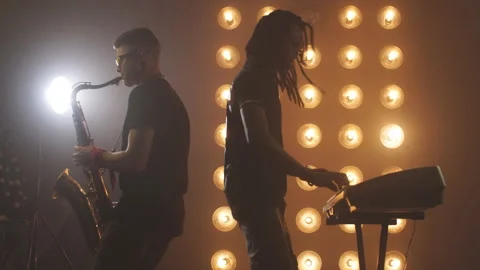 Two gorgeous musicians taking part in a competition. Stock Footage 101535111