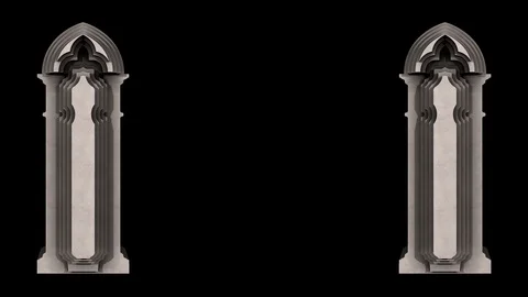 Two Gothic cathedral Arches. 3D model animation. ALPHA MATTE Stock Footage 118865211