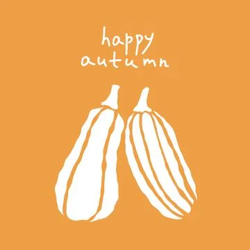 Two gourds on a vibrant orange background wishing everyone a happy autumn season Illustrazione stock