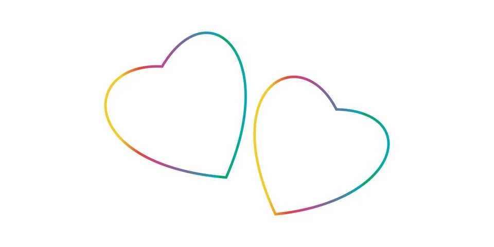 Two gradient multicolor hearts outlines on a white background. Illustrazione stock
