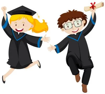 Two graduated students jumping Stock Illustration