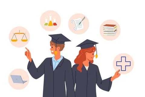 Two graduating students choose future profession or field to build successful Stock Illustration