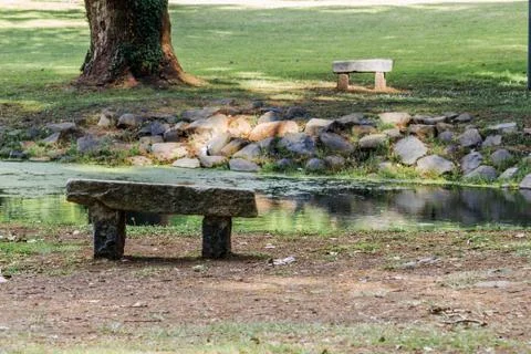 Two granite benches. Stock Photos