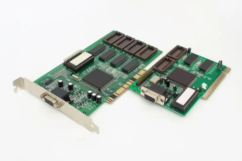 Two graphics cards for a personal computer. Stock Photos