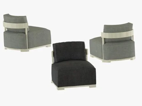 Two Gray and one Black armchairs soft fabric 3d rendering Stock Illustration