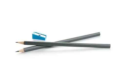 Two gray graphite pencil triangular shape isolated.on white background 스톡 사진