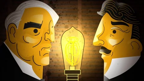 Two great american scientists discovering the electric light bulb Stock Footage 342377188