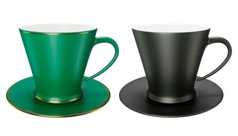 Two Green and Black Ceramic Mugs or Cups of Espresso Cappuccino Breakfast D.. Illustrazione stock
