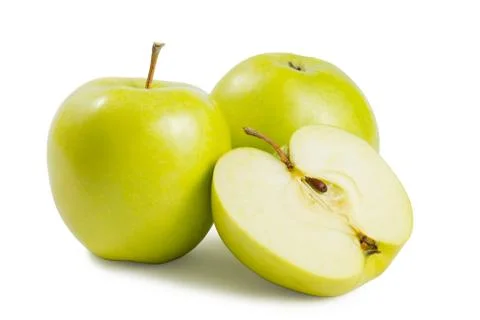 Two green apples with half Stock Photos