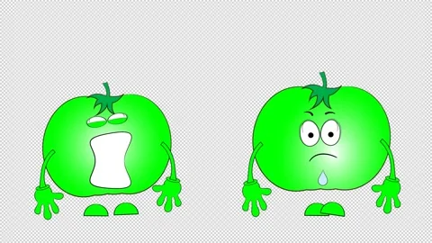 Two green cartoon tomatoes. Different emotions. Crying and laughing. Stock Footage 162378488