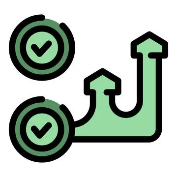 Two green check marks symbolize successful steps in a process, leading to upw Stock Illustration