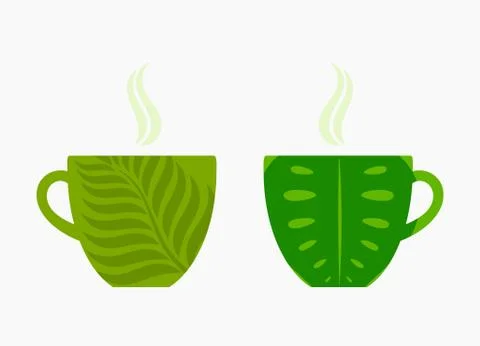 Two green cups with tea or coffee. Vector illustration. Stock Illustration