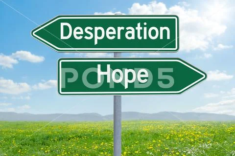 Two green direction signs - Desperation or Hope Stock Photos