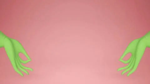 Two green hands in gyan mudra, yoga meditation calm peac concept, pink pop ar Stock Illustration