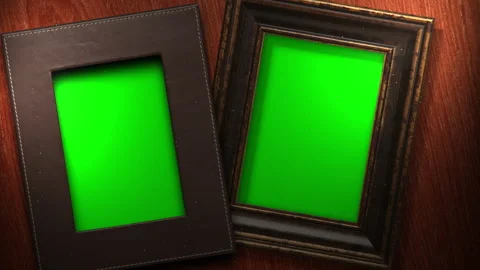 Two green image picture frame Mock-ups on wood texture background Stock Footage 308450595