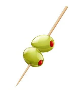 Two green olive with stick Stock Illustration