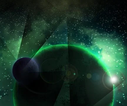 Two green planets cosmic background Stock Illustration