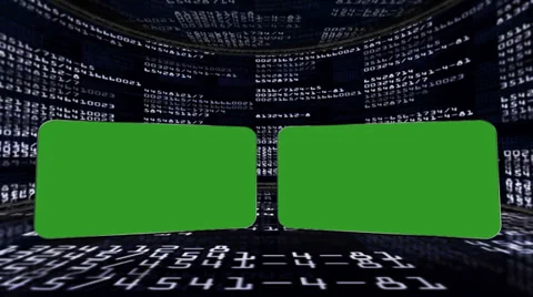 Two Green Screen Monitors in Numbers Room,, with Alpha Channel Stock Footage 34178927