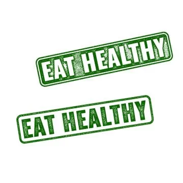 Two green vector grunge rubber stamps Eat Healthy Stock Illustration