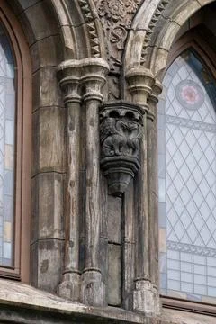 Two-griffin decorative console at Garibaldi Castle. Stock Photos