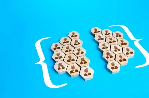 Two groups in parentheses strive for unity. Generalization and reunification  Stock Photos