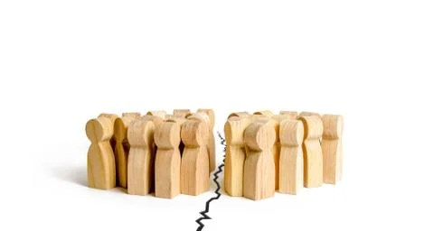 Two groups of people are separated by a crack. The concept of contention and  스톡 사진