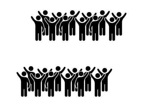 Two Groups of People Protesters Crowd. Black Illustration Isolated on a White Stock Illustration
