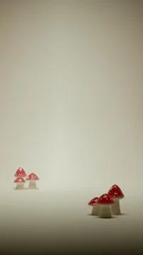 Two groups of red mushrooms on beige background with empty space 库存插图