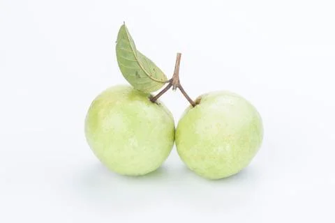 Two guava with leaf isolated on white Stock Photos