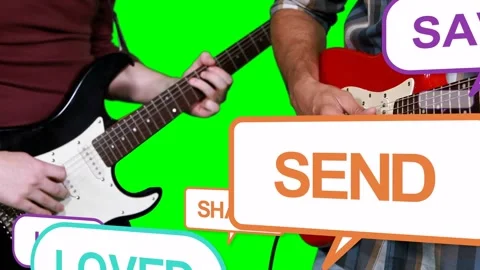 Two guitarists playing on green key SEND bubble causing CTA bubbles covering Stock Footage 333967766