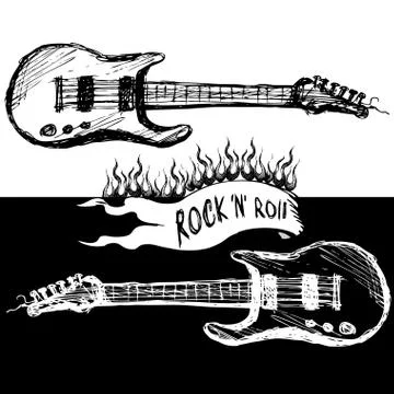 Two guitars, black and white Stock Illustration