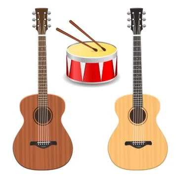 Two guitars with drum on a white background Stock Illustration