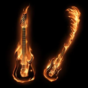 Two guitars in fire flames Stock Illustration