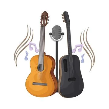 Two guitars with microphone Stock Illustration