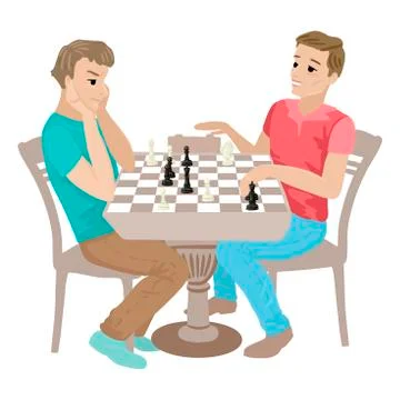 Two guys are playing chess. Losing the game. Vector isolated illustration on Stock Illustration