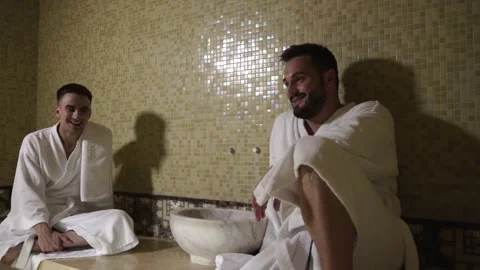 Two guys are talking in a hamam Stock Footage 141797847