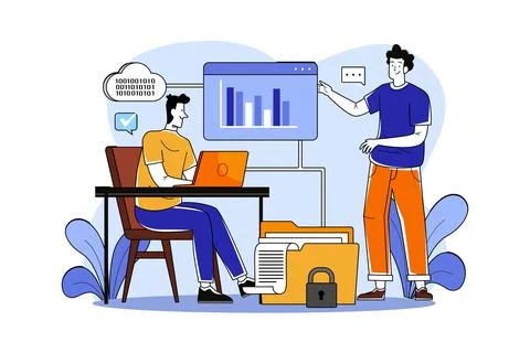 Two guys are working with files and data 스톡 일러스트