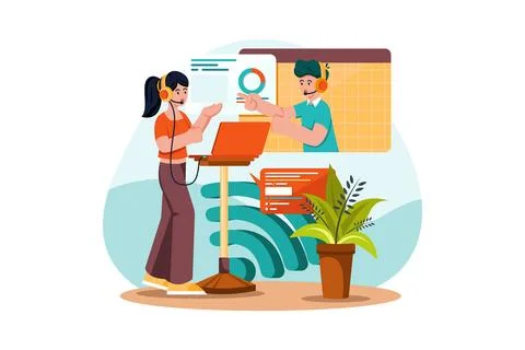 Two guys communicate wireless 스톡 일러스트