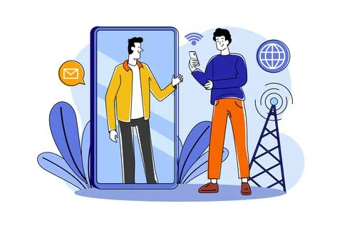 Two guys communicate wirelessly Illustrazione stock